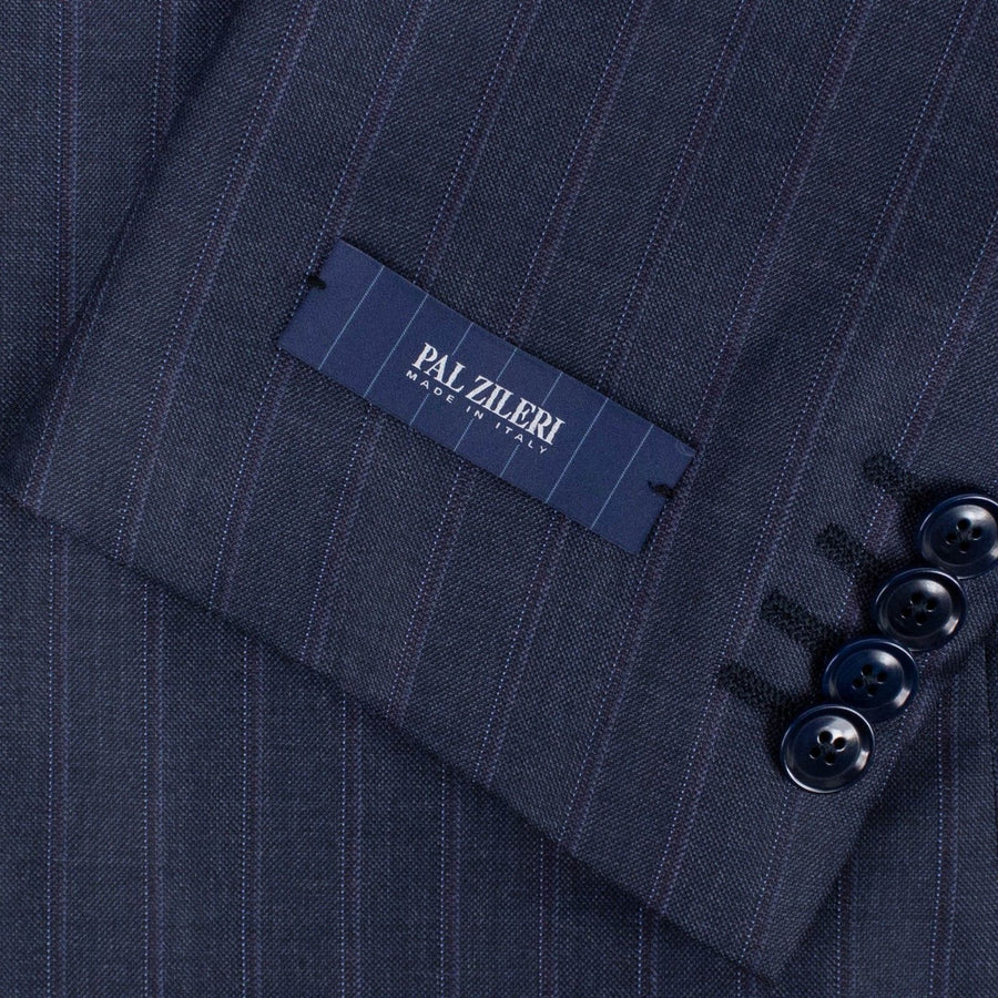 Drop 8 Striped Wool Two Button Three Piece Suit - Blue