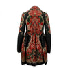 A-Line Wool Large Floral Design Coat - Black / Red