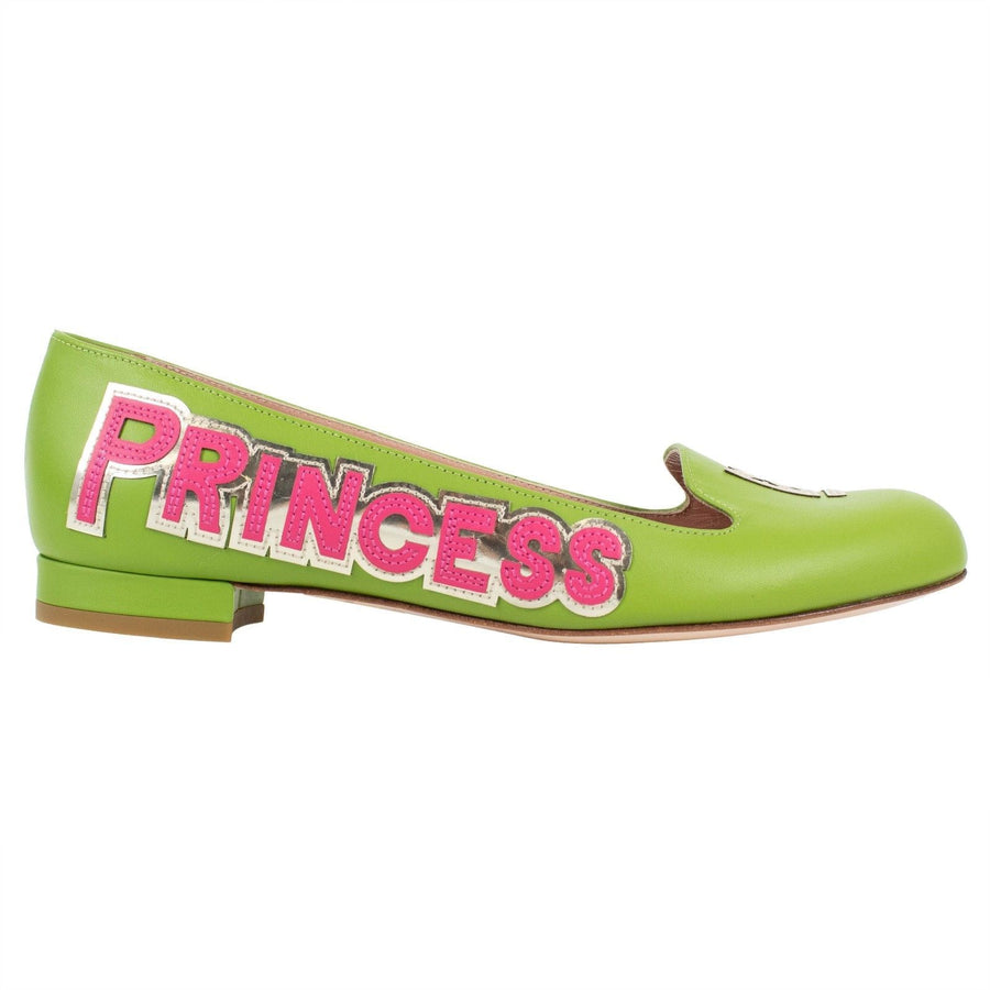 Leather Applique Loafer Flats - Green