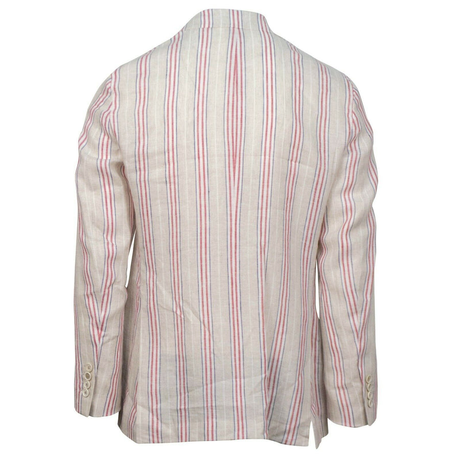 Drop 9 Striped Linen 3 Roll 2 Button Sport Coat - Beige