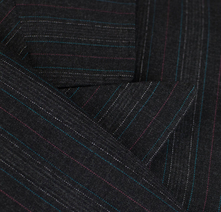 Striped Wool Double Breasted Suit - Gray