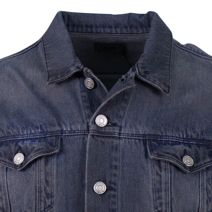 Contrast Sleeve Button Down Denim Jacket - Gray / Blue