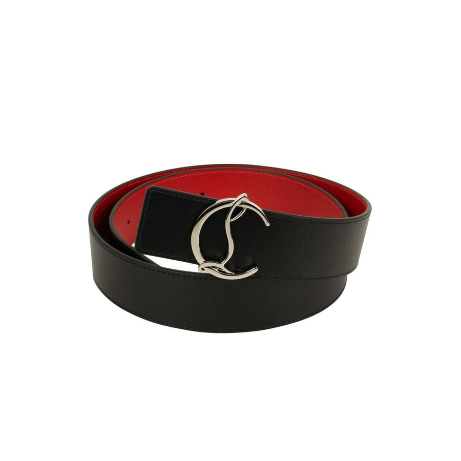 Leather Silver 'CL' Logo Belt - Black/Red