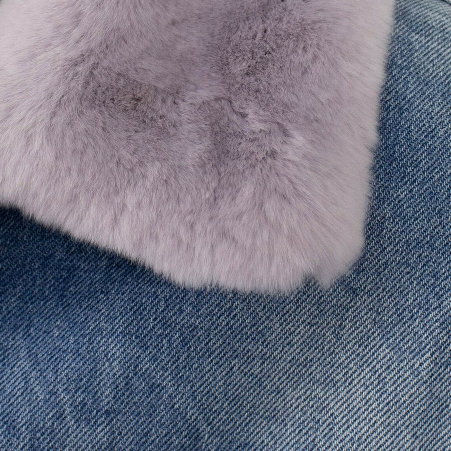 Rocky 2 Rabbit Fur Vintage Denim Jacket - Blue / Lilac