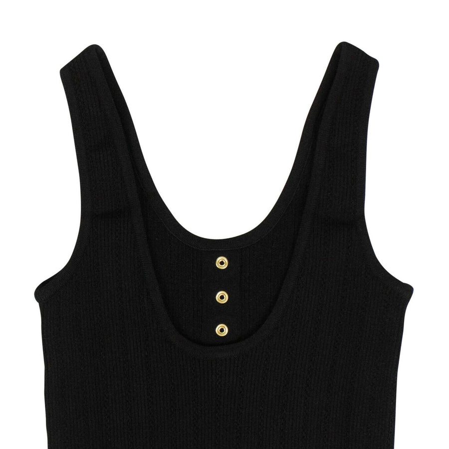 Sleeveless Knit Gold Button Bodysuit - Black