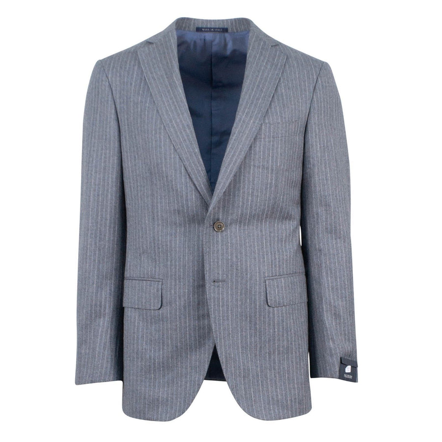 Striped Wool Two Button Suit - Grey