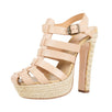 Leather & Raffia Strappy Pumps - Nude