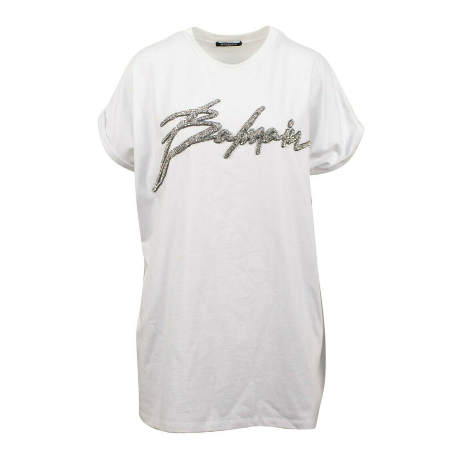 Short Sleeve Crystal Signature Cotton T-Shirt - White