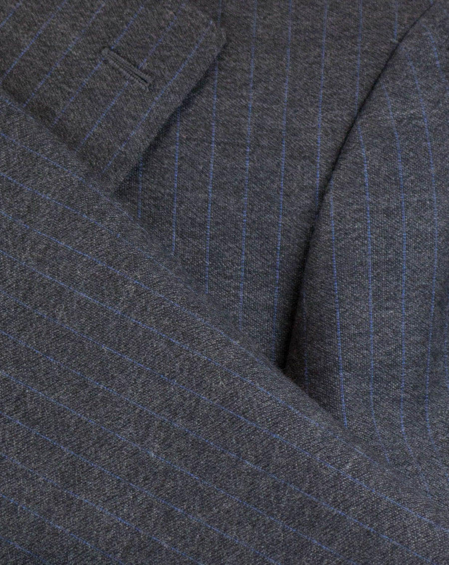 Drop 7 Pin Striped Wool 3/2 Button Suit - Gray / Blue