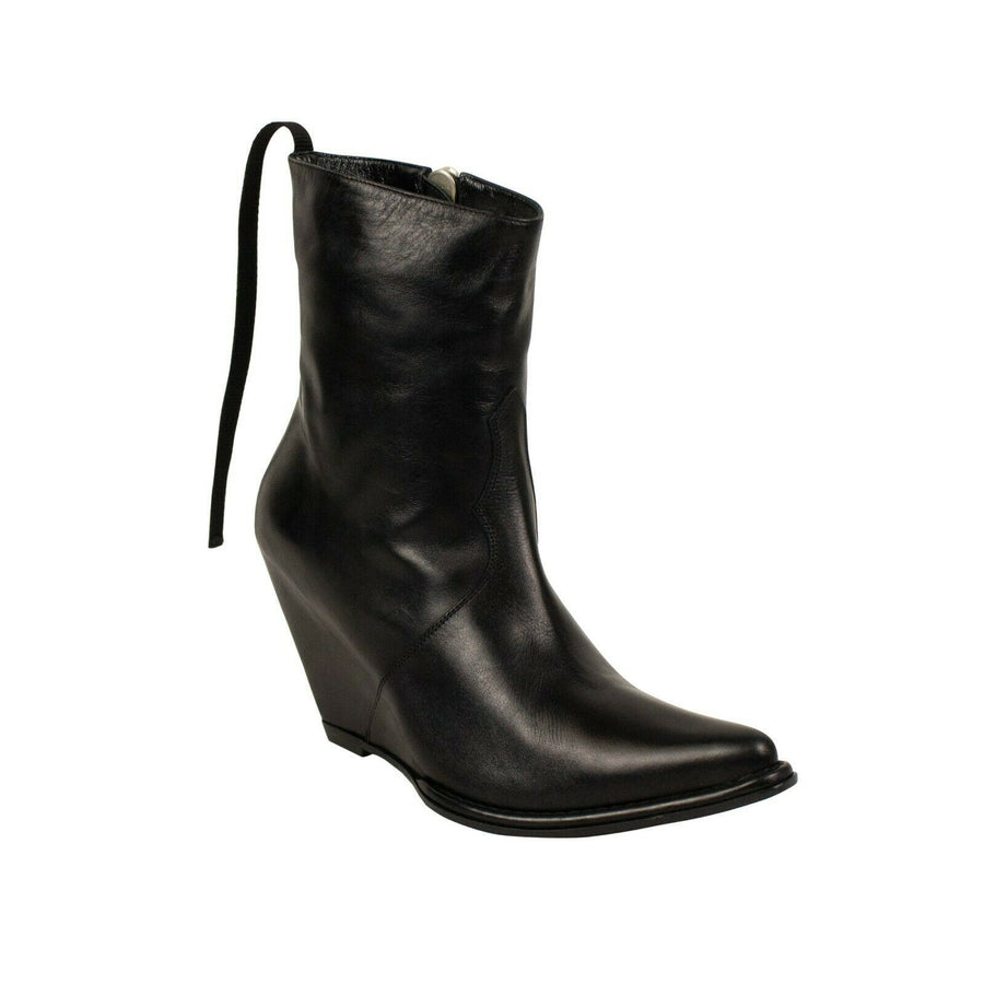 Leather Western Low Boots - Black