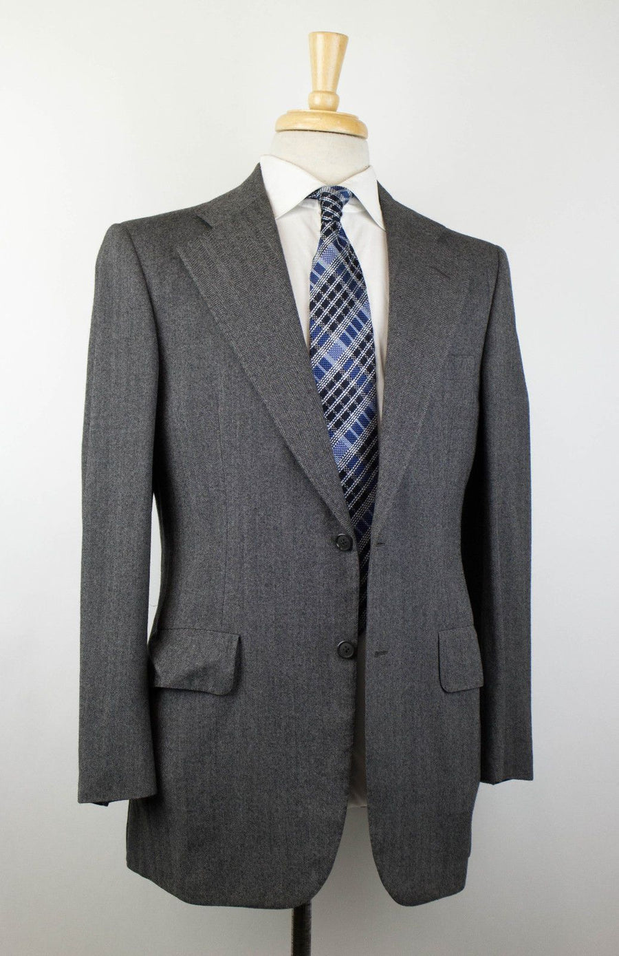 Herringbone Wool 2 Button Suit - Gray
