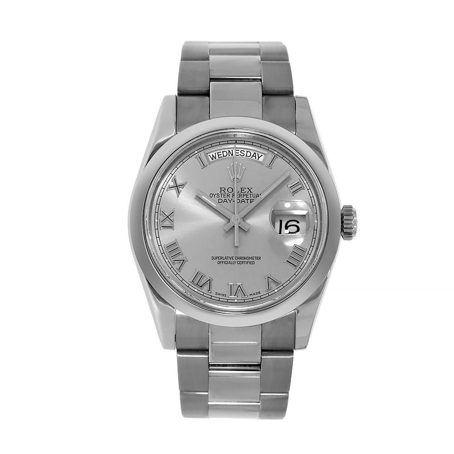 Rolex Day-Date 36, White Gold Silver Roman Dial 36MM Watch 118209(PRE-OWNED)