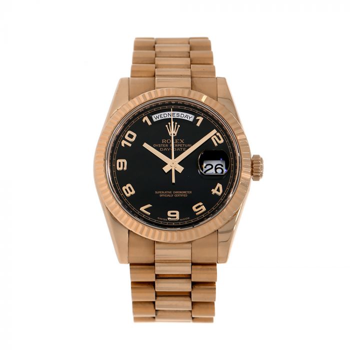 Rolex Day-Date 36, Rose Gold Black Arabic Dial 36MM Watch 118235(PRE-OWNED)