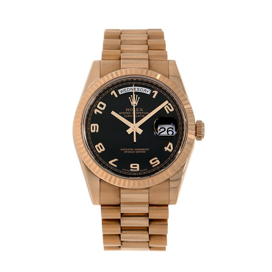 Rolex Day-Date 36, Rose Gold Black Arabic Dial 36MM Watch 118235(PRE-OWNED)