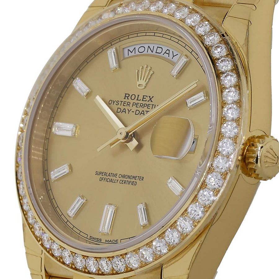 Rolex Day-Date 40, Yellow Gold Diamond Bezel Champagne Baguette Dial 40MM Watch 228348RBR