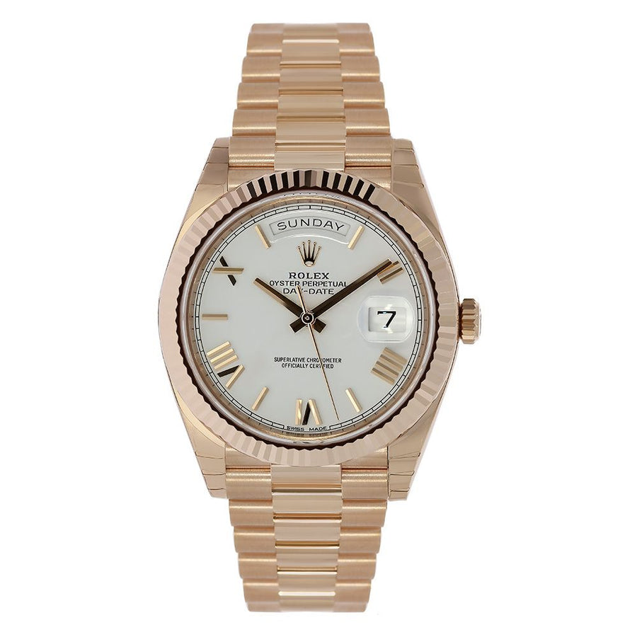 Rolex Day-Date 40, Rose Gold White Roman Dial 40MM Watch 228235