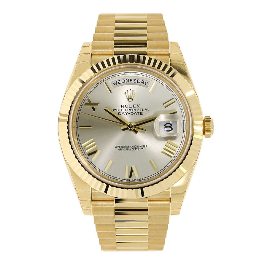 Rolex Day-Date 40, Yellow Gold Silver Roman Dial 40MM Watch 228238