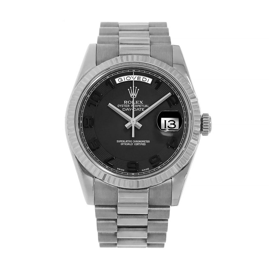 Rolex Day-Date II, White Gold Black Arabic Dial 41MM Watch 218239(PRE-OWNED)