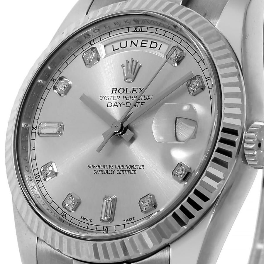 Rolex Day-Date II, White Gold Silver Diamond Dial 41MM Watch 218239(PRE-OWNED)