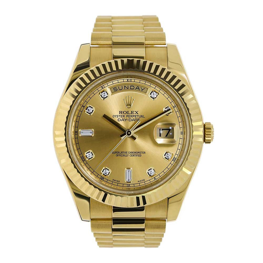 Rolex Day-Date II, Yellow Gold Champagne Diamond Dial 40MM Watch 218238(PRE-OWNED)