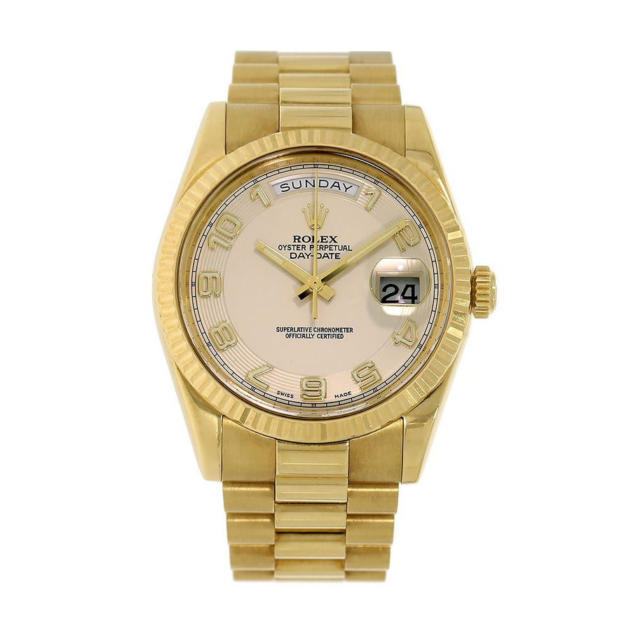 Rolex Day-Date II, Yellow Gold Ivory Arabic Dial 41MM Watch 218238(PRE-OWNED)