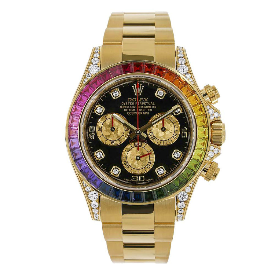 Rolex Cosmograph Daytona, Rainbow Yellow Gold Black Diamond Dial 40MM Watch 116598RBOW