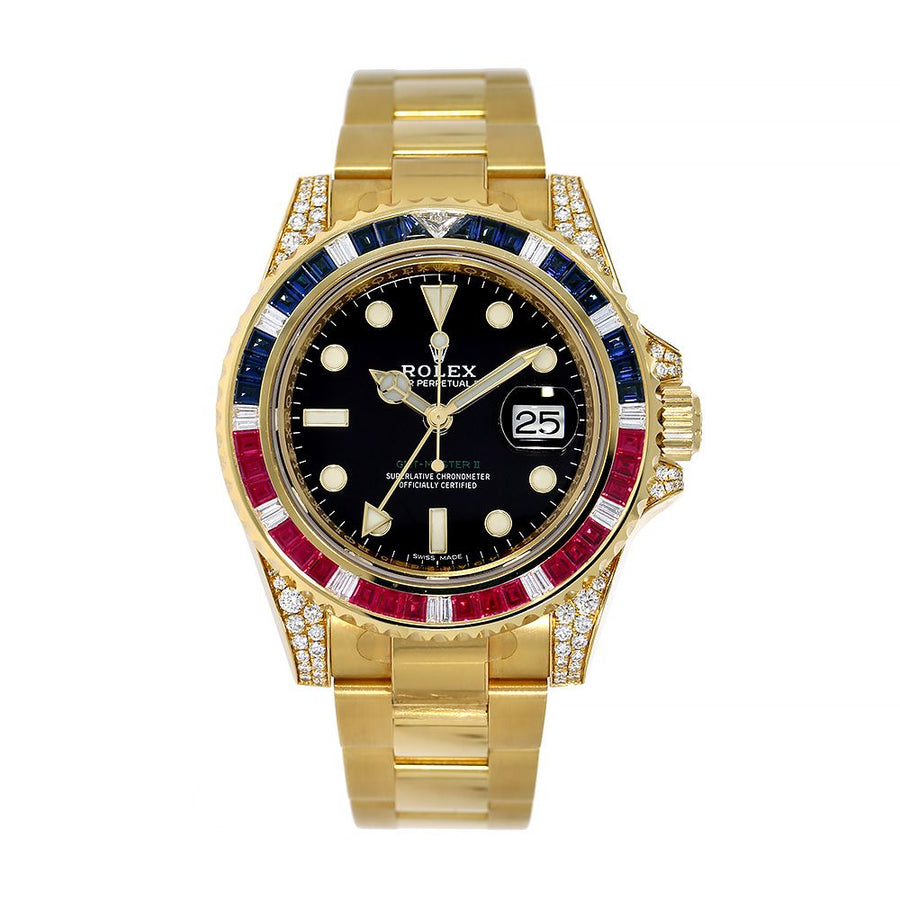 Rolex GMT-Master II, Gold Diamond Sapphire Ruby Bezel 40MM Watch 116758SARU