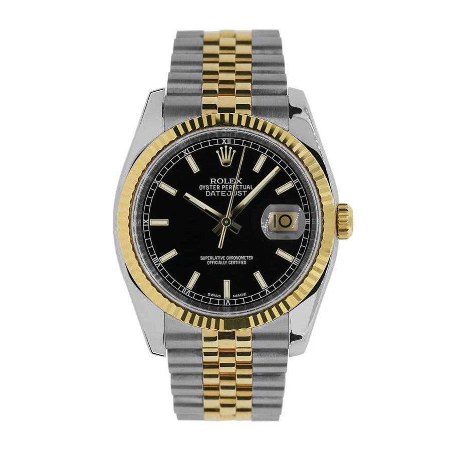 Rolex Datejust 36, Steel and 18K Yellow Gold Black Index 36MM Watch 116233(PRE-OWNED)