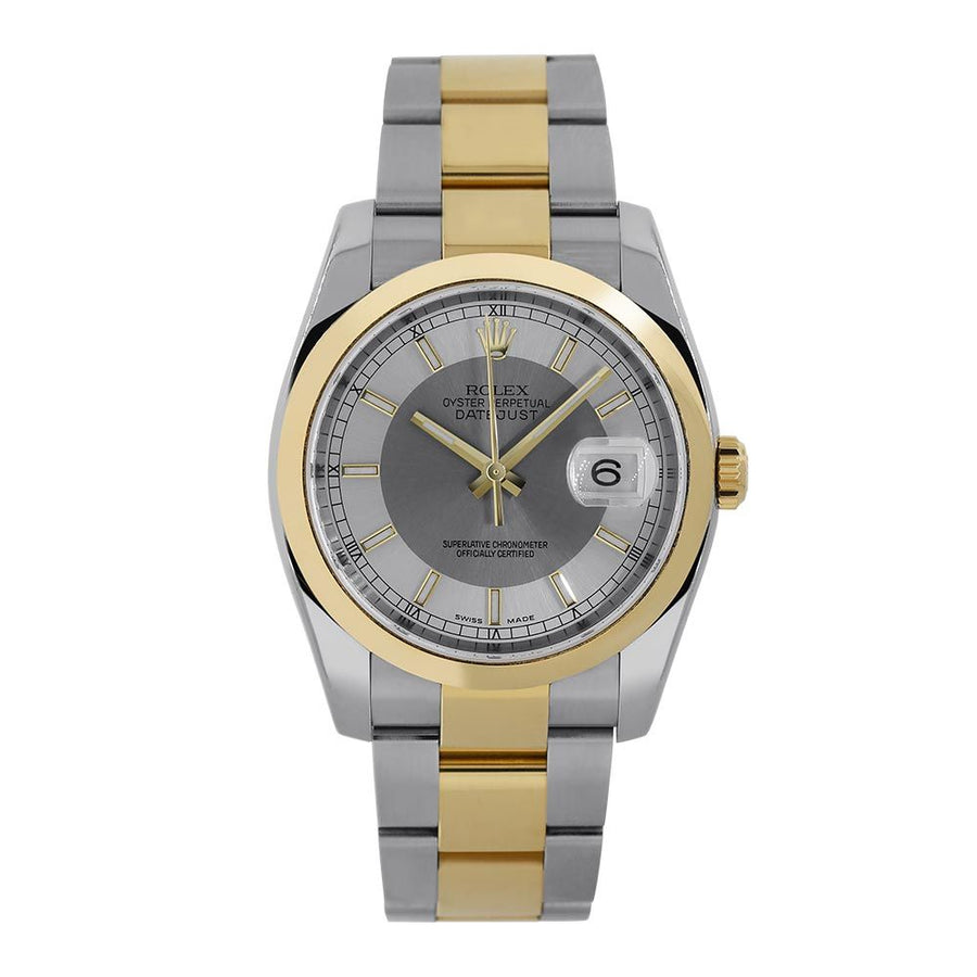 Rolex Datejust 36, Stainless Steel and Yellow Gold Silver Tuxedo Dial Oyster 36mm Watch 116203(PRE-OWNED)
