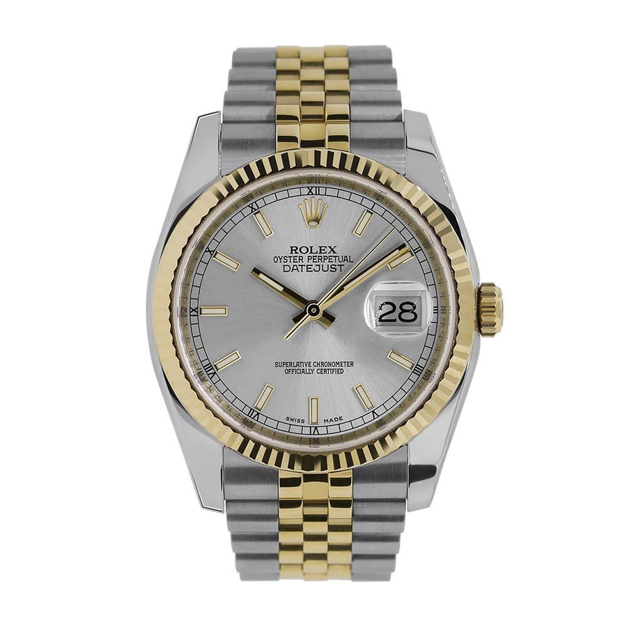 Rolex Datejust 36, Steel and Yellow Gold Silver Index Dial 36MM Watch 116233(PRE-OWNED)