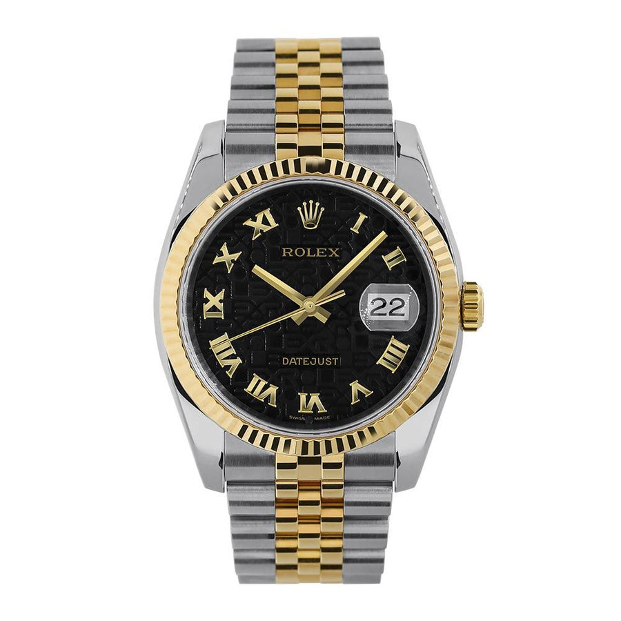 Rolex Datejust 36, Steel & Yellow Gold Black Jubilee Roman Dial 36MM WATCH 116233(PRE-OWNED)