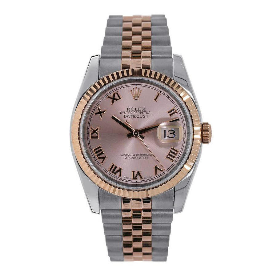 Rolex Datejust 36, Rose Gold and Steel Pink Roman Dial 36MM Watch 116231(PRE-OWNED)