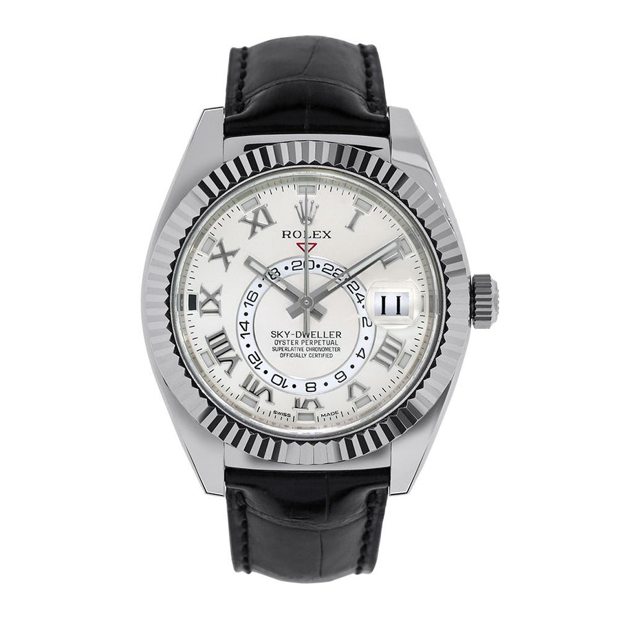 Rolex Sky-Dweller, White Gold Ivory Dial Leather Strap 42MM Watch 326139(PRE-OWNED)