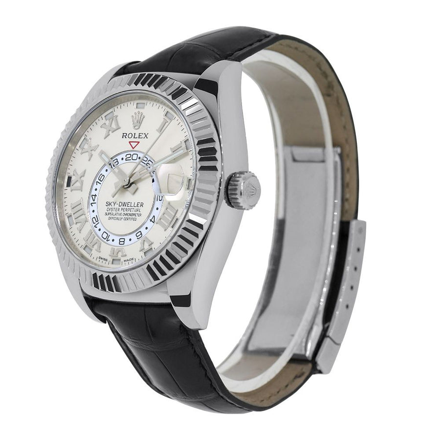 Rolex Sky-Dweller, White Gold Ivory Dial Leather Strap 42MM Watch 326139(PRE-OWNED)