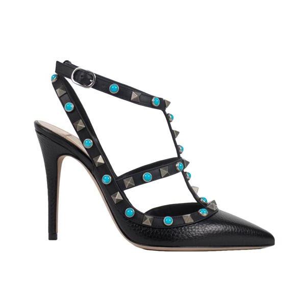 Rolling Rockstud Turquoise Stud Pumps - Black