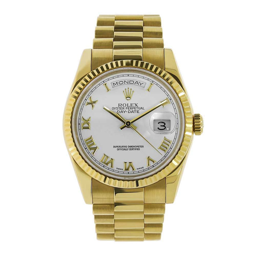 Rolex Day-Date 36, Yellow Gold White Dial President Bracelet 36MM Watch 118238(PRE-OWNED)